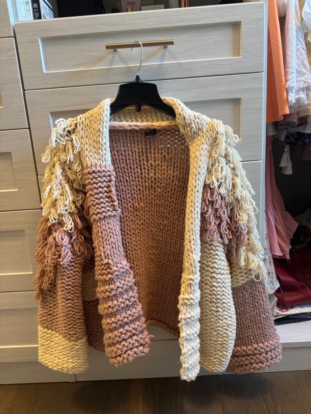 SAACHI Pink & Cream Loop Fringe Open Cardigan - Picture 3 of 4